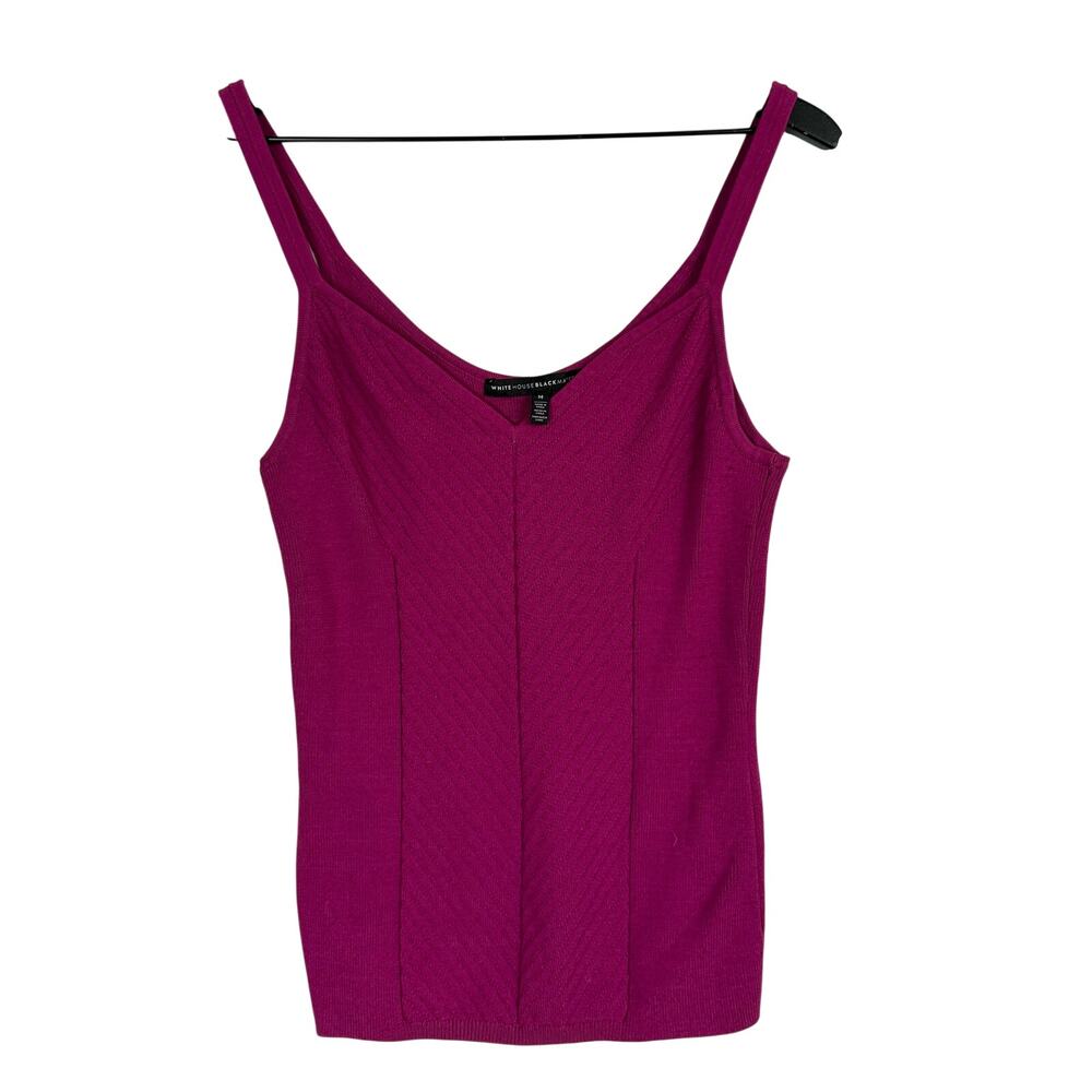White House Black Market Sweater Knit Tank Top VNeck Magenta Pink - M